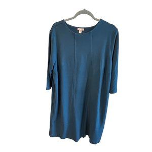 J Jill Ponte Knit Shift Dress Blue 3/4 Sleeves Knee Length Pockets